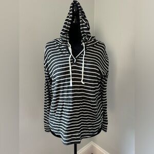 Market & Spruce Black/Gray and White Striped Hoodie Sweatshirt - Size Large